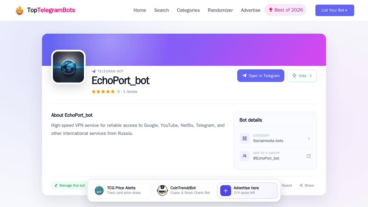 EchoPort_bot Telegram Bot - Reviews, Invite Links & Features! | The ...