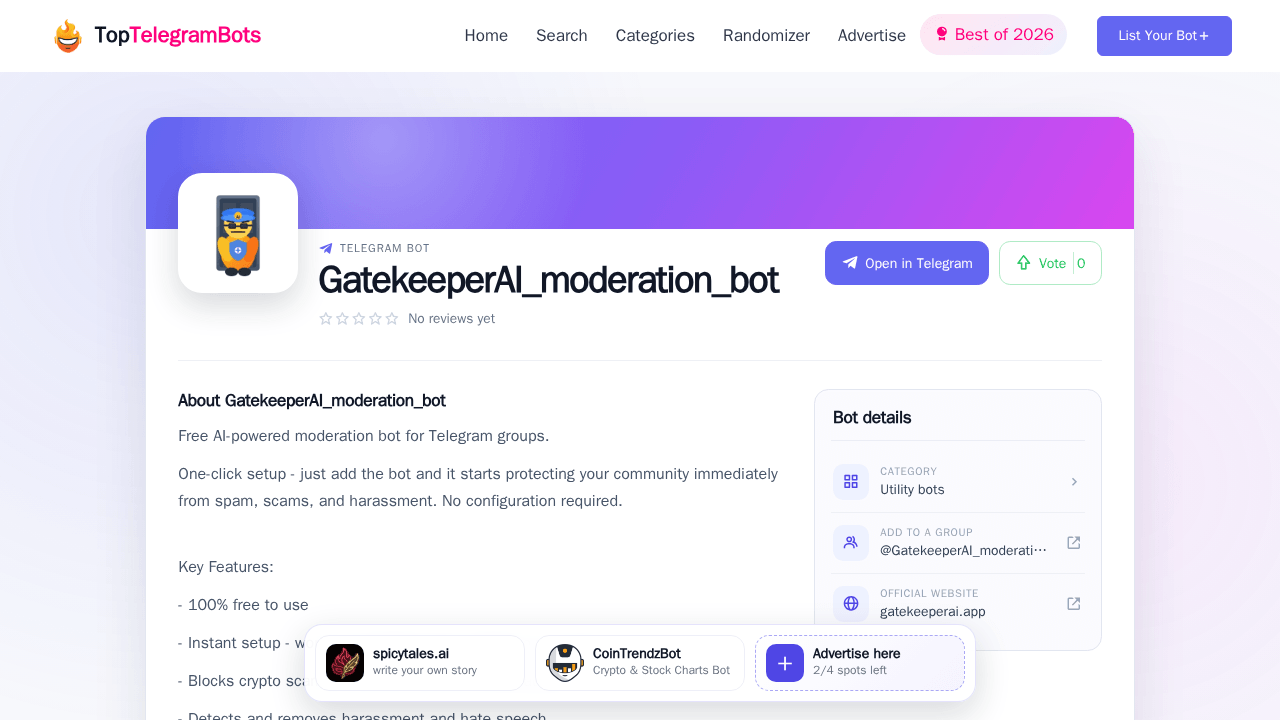 GatekeeperAI_moderation_bot Telegram Bot - Reviews, Invite Links ...