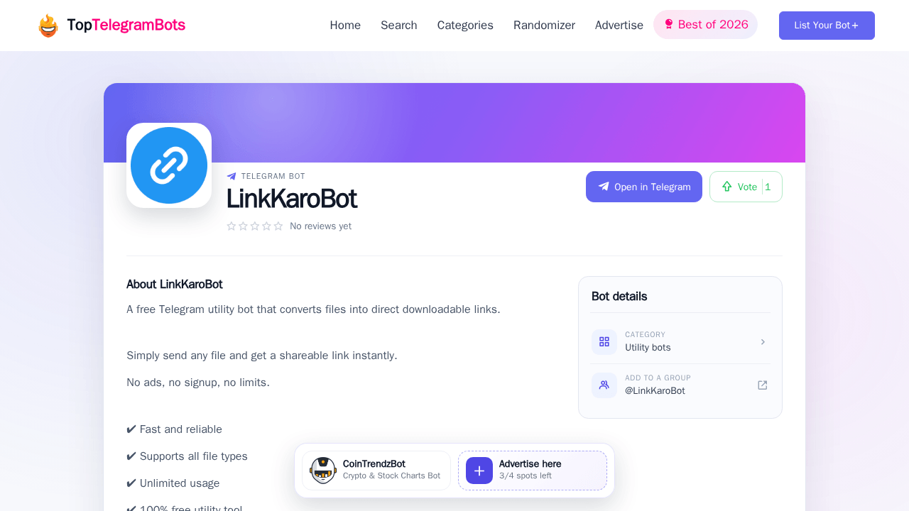 LinkKaroBot Telegram Bot - Reviews, Invite Links & Features! | The Best ...