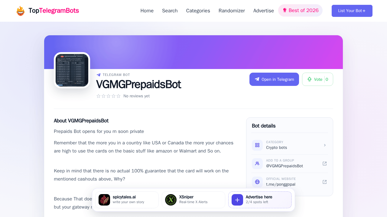 VGMGPrepaidsBot Telegram Bot - Reviews, Invite Links & Features! | The ...