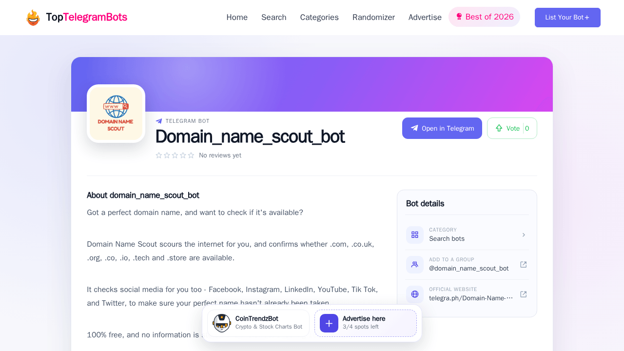 Domain_name_scout_bot Telegram Bot - Reviews, Invite Links & Features ...