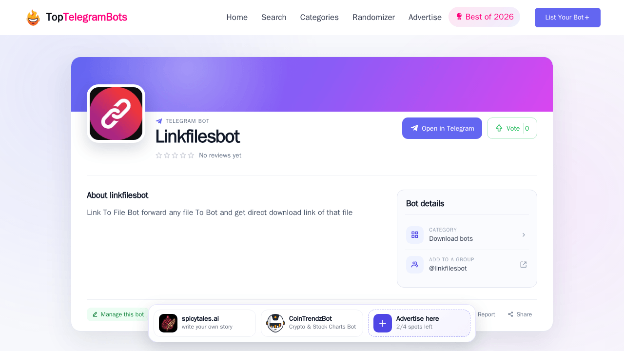 Linkfilesbot Telegram Bot - Reviews, Invite Links & Features! | The ...