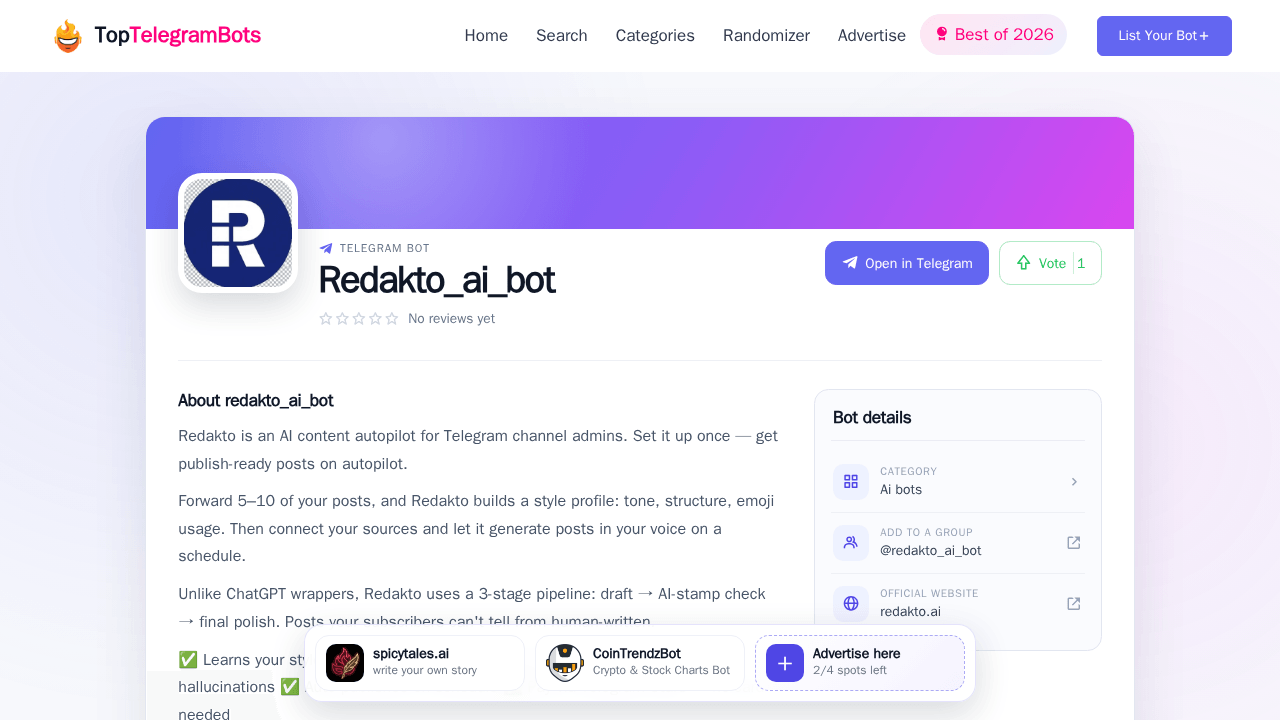 Redakto_ai_bot Telegram Bot - Reviews, Invite Links & Features! | The ...