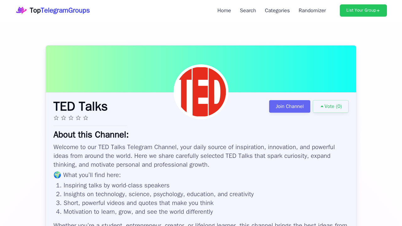 TED_Talks Telegram Channel - Reviews, Invite Links & Features! | The ...